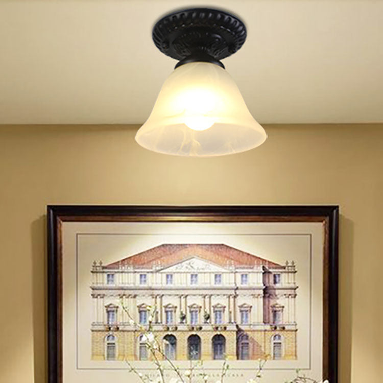 Plafonnier semi-encastré à 1 lumière en verre et fer rond à fleurs rétro contemporain pour couloir 