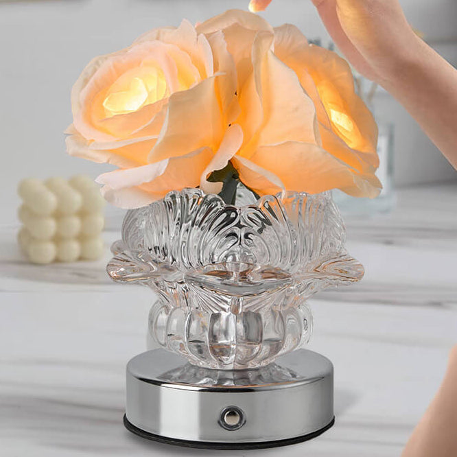 Moderne dekorative Rosenmetall-Glas-LED-Tischlampe 