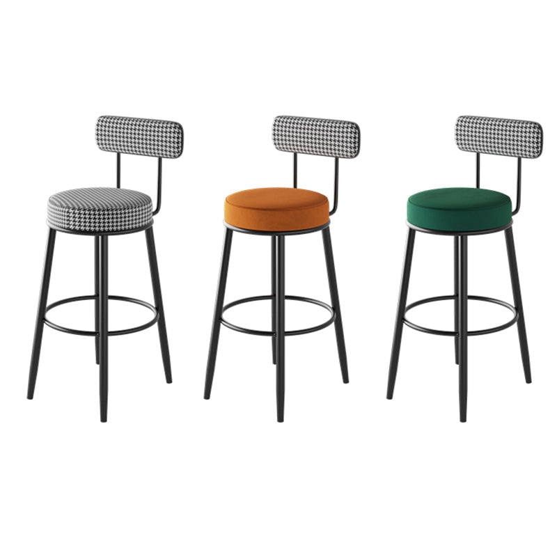 Tabouret de bar contemporain nordique rond en lin de coton rembourré avec dossier et repose-pieds pour salle à manger 
