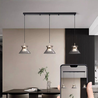 Moderne minimalistische runde Trichter Hardware Acryl LED Insel Licht Kronleuchter für Esszimmer 