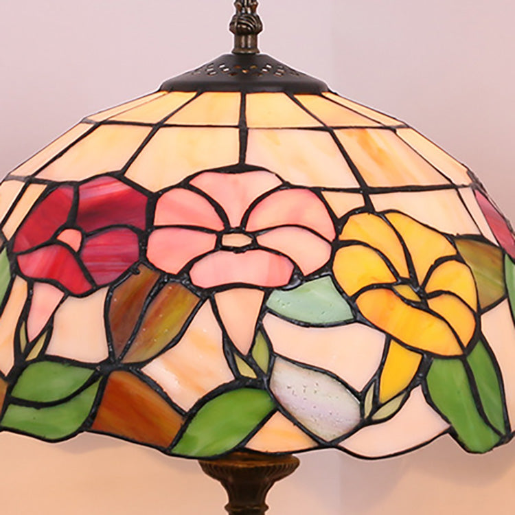 Lampe de table ronde à 1 lumière en verre teinté Morning Glory de style Tiffany traditionnel pour chambre 