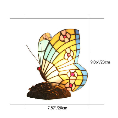 Tiffany Vintage Butterfly Shape Stained Glass 1-Light Table Lamp