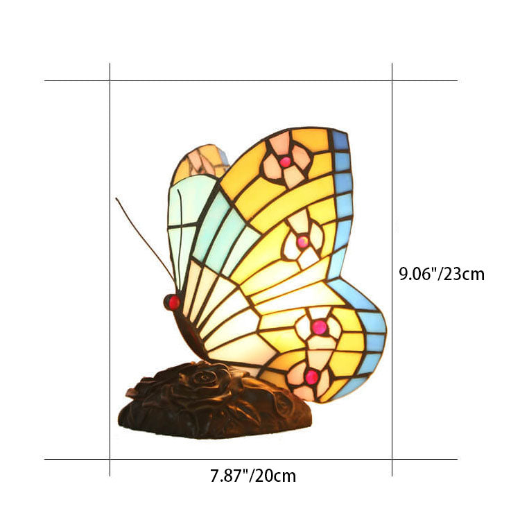 Tiffany Vintage Butterfly Shape Stained Glass 1-Light Table Lamp