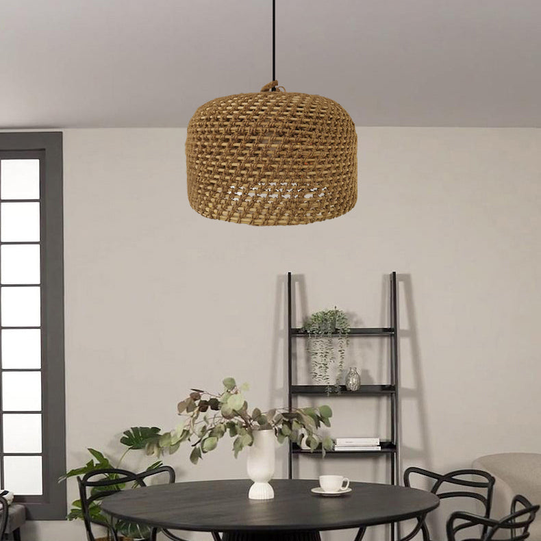 Japanese Wabi-sabi Rustic Rattan Weaving 1-Light Pendant Light