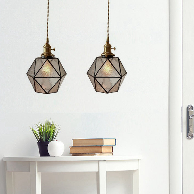 Traditional Tiffany Iron Brass Glass Polygonal Diamond 1-Light Pendant Light For Dining Room