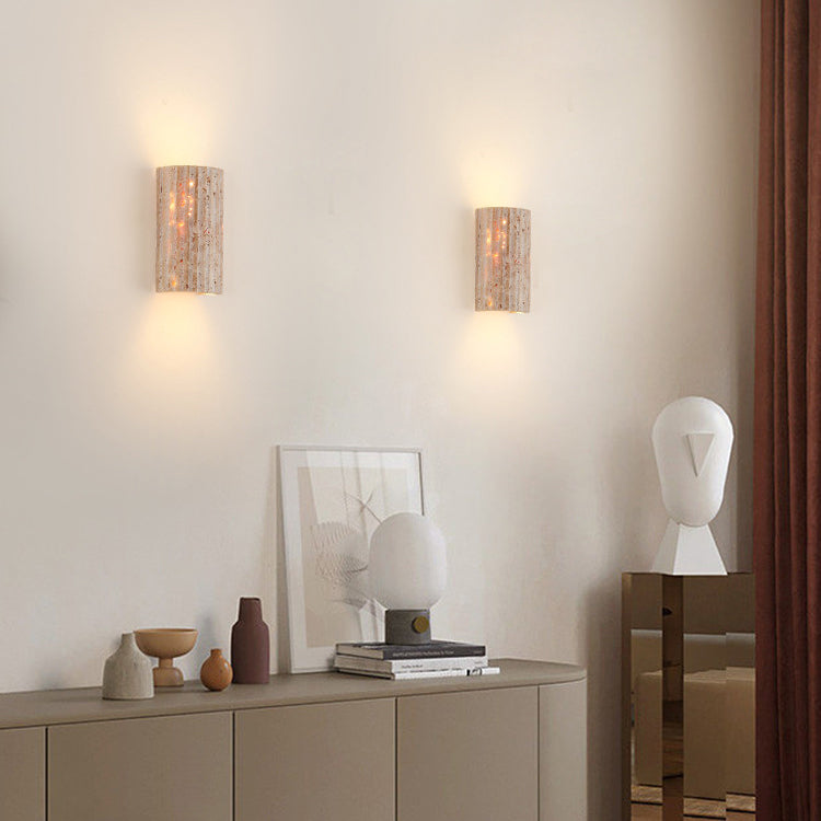 Traditionelle japanische gestreifte beige Travertin-Halbkugel-LED-wasserdichte Wandleuchte für das Wohnzimmer 