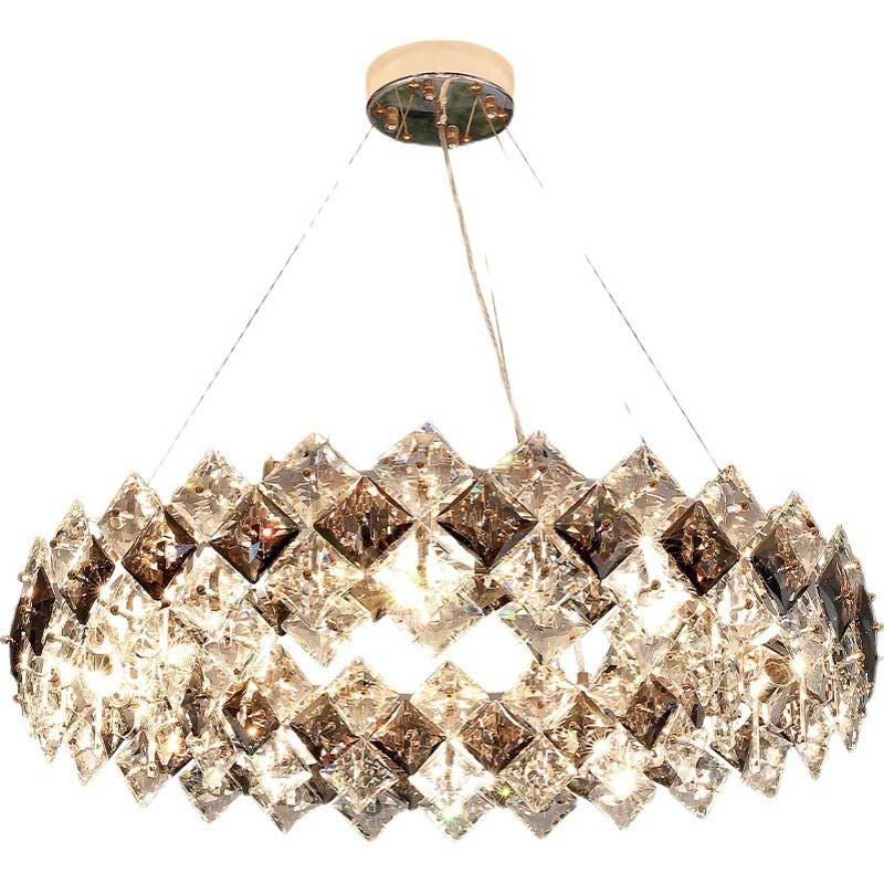 Lustre contemporain en cristal de luxe avec matériel plaqué en cercle de diamant 5/6/7/8/10/14 lumières pour salon 