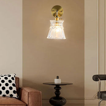 Lámpara de Aplique de Pared de 1 Luz con Cilindro de Flores Tradicionales Francesas y Bola de Cobre y Vidrio para la Mesita de Noche 