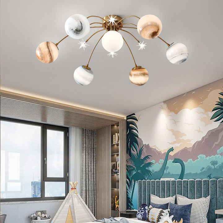 Plafonnier semi-encastré contemporain créatif ciel étoilé lune en verre de fer à 13 lumières pour chambre 