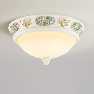 Traditional French Resin Round Lace 3/4-Light Flush Mount Ceiling Light For Bedroom