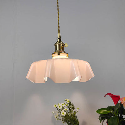 Traditional Japanese Cream Petal Glass 1-Light Pendant Light For Dining Room