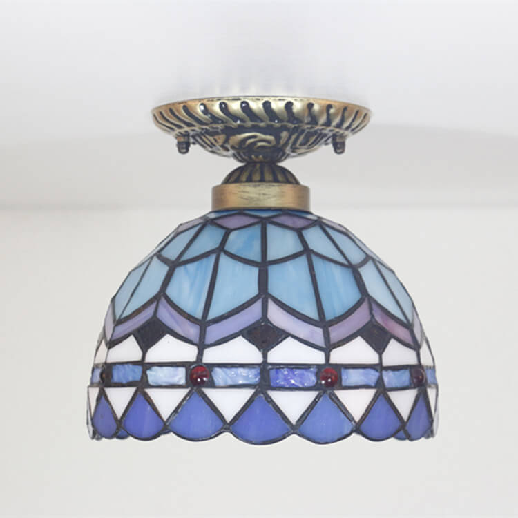 Tiffany Stained Glass Dome 1-Light Semi-Flush Mount Deckenleuchte 