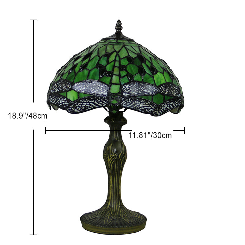 Lampe de table 1 lumière avec base en résine et vitrail Tiffany traditionnel libellule pour maison ou bureau 