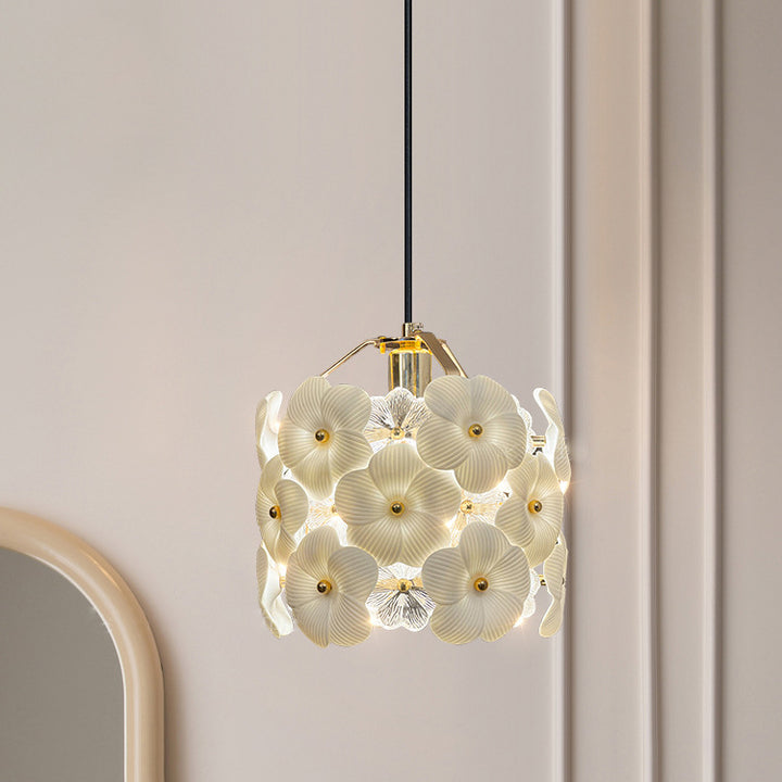 Suspension à 1 lumière avec matériel en cristal rond à pétales de fleurs traditionnelles françaises pour chambre 
