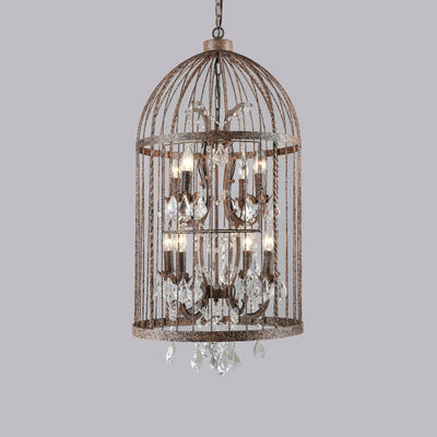 Contemporary Industrial Iron Birdcage Crystal Candelabra 4/8 Light Chandelier For Dining Room