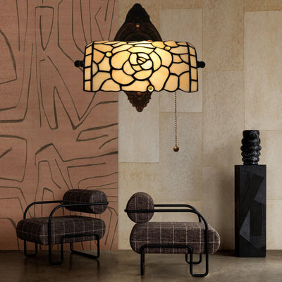 Lámpara de Aplique de Pared de Vidrio Tifanny Floral Tradicional de 1 Luz para Sala de Estar 