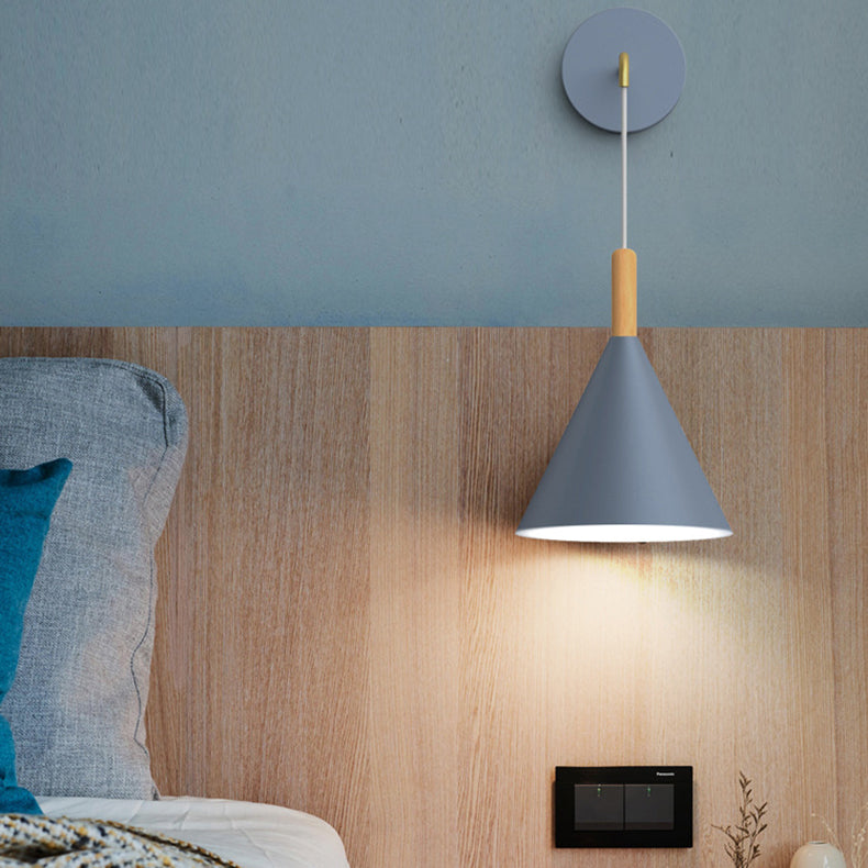 Moderna Minimalista Cilindro Mesa Redonda Base de Disco Hierro Roble Lámpara Aplique de Pared de 1 Luz Para Dormitorio 