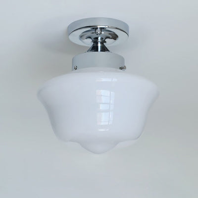 Zeitgenössische Einfachheit Eisen Glas Eierkuchen Form 1-Licht Halbbündige Montage Deckenleuchte für Wohnzimmer 
