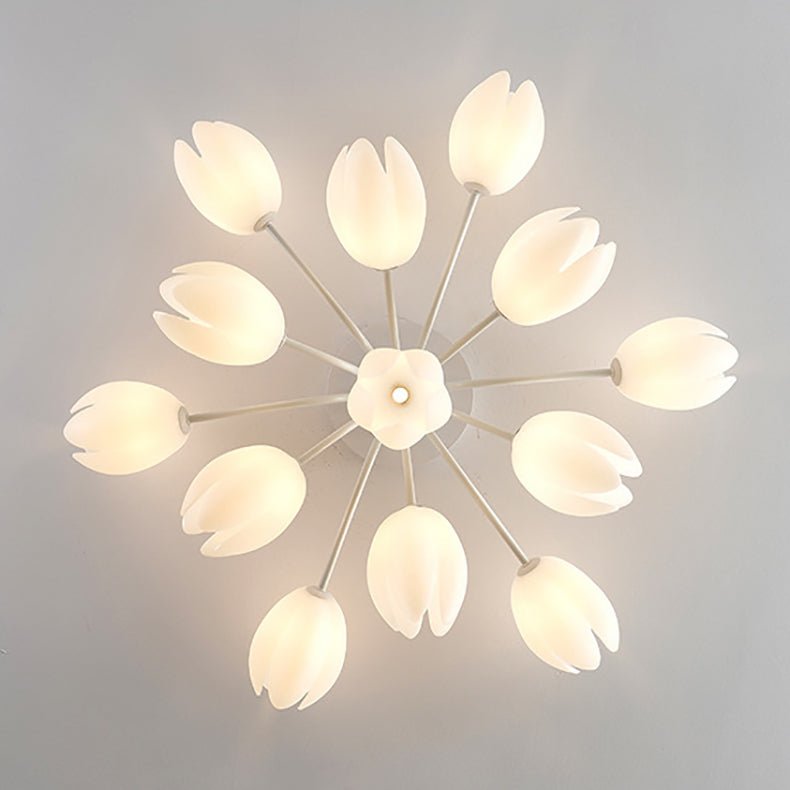 Modern Art Deco Tulip Flower Design 3/7/11/13 Light Semi-Flush Mount Ceiling Light For Living Room