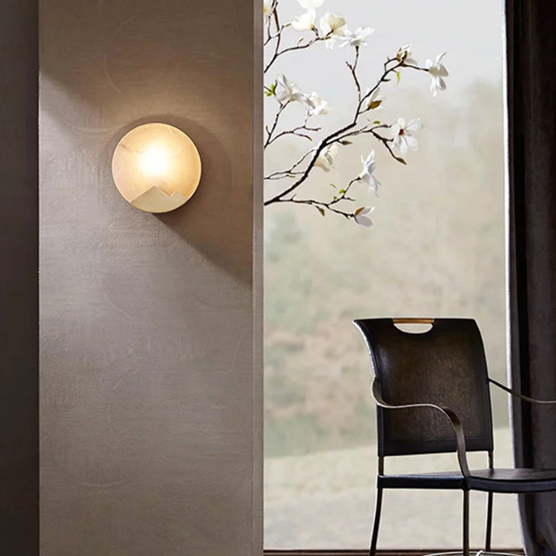 Moderne Luxus Runde Voll Kupfer Marmor 1-Licht Wandleuchte Lampe Für Wohnzimmer 
