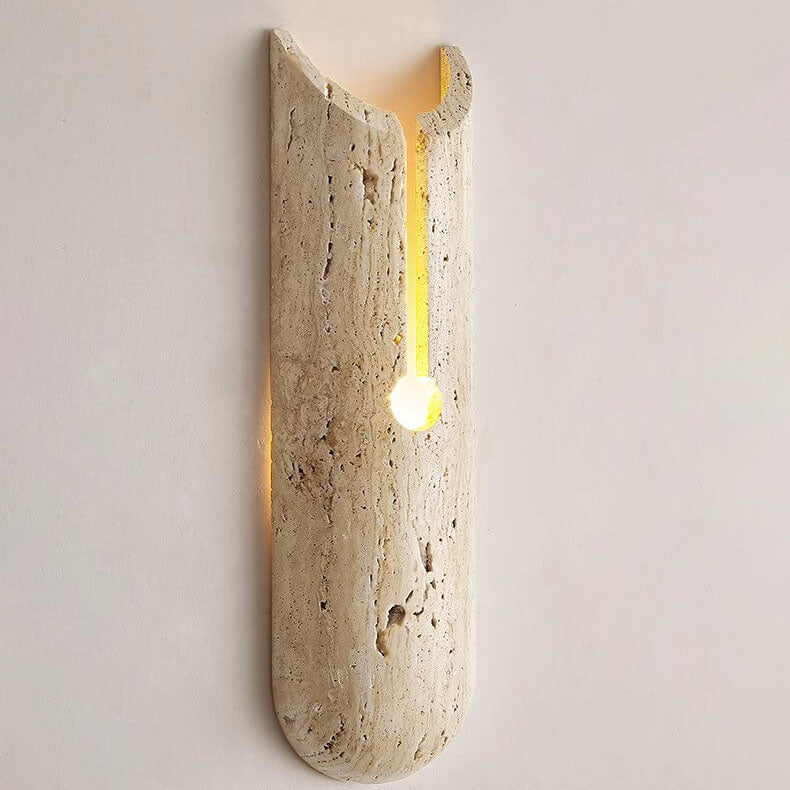 Traditionelle japanische gelbe Travertin-Halb-Oval 1-Licht-Wandleuchte für das Wohnzimmer 