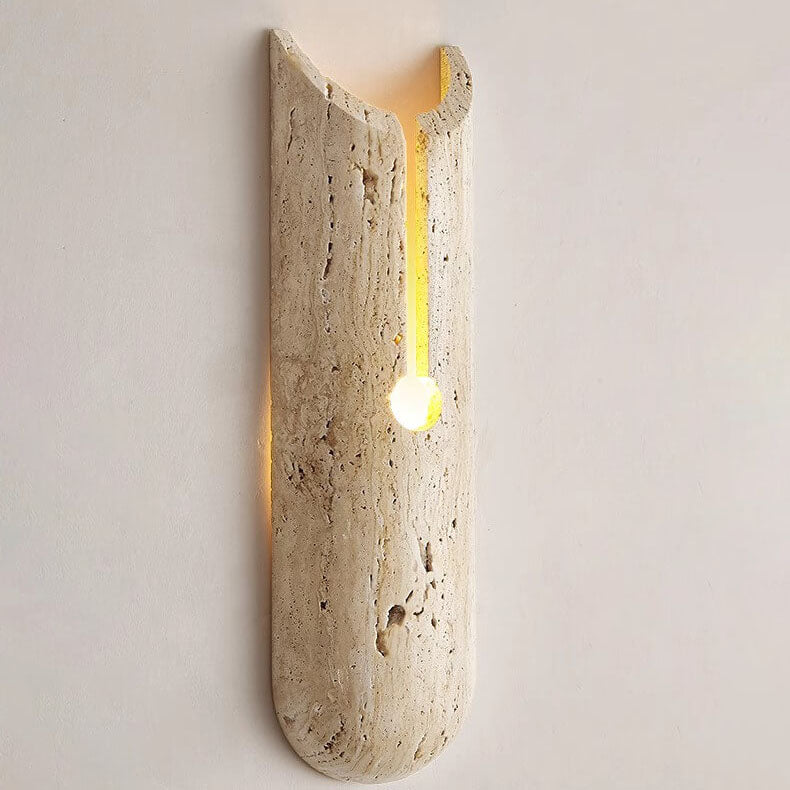 Traditional Japanese Yellow Travertine Half Oval 1-Light Wall Sconce Lamp For Living Room
