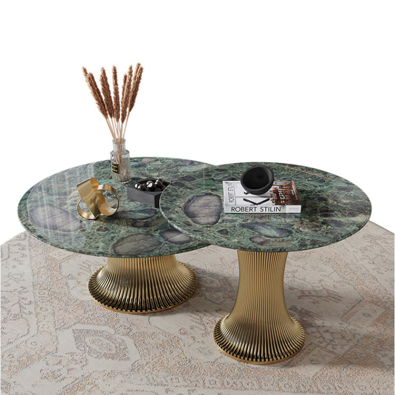 Ensemble de tables basses rondes contemporaines en marbre et acier inoxydable pour salon 