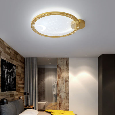 Nordic Modern Minimalist Round Star Moon Iron Aluminum Acrylic LED Flush Mount Ceiling Light