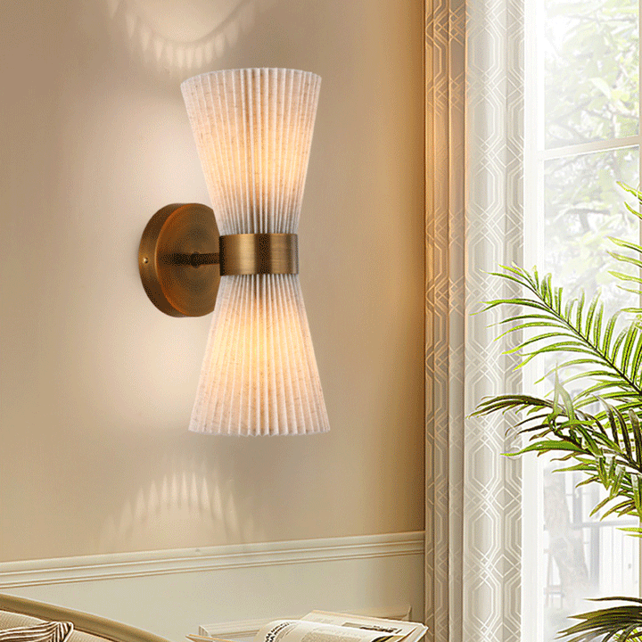 Moderne minimalistische Säule Stoff Kupfer 2-Licht Wandleuchte Lampe für Wohnzimmer 