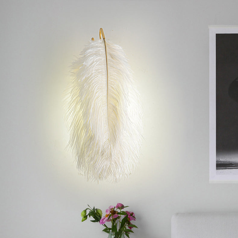 Zeitgenössische kreative Straußenfeder Design 1-Licht Wandleuchte Lampe für Wohnzimmer 