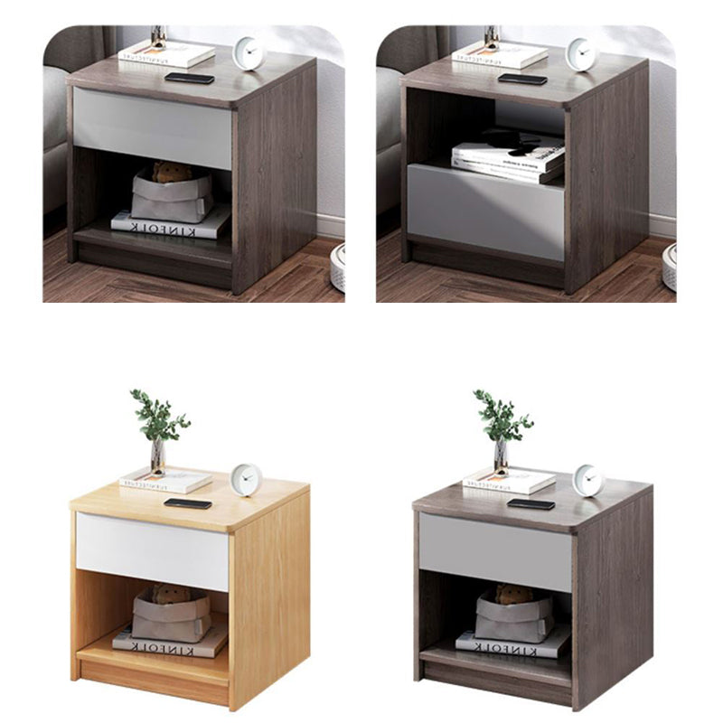 Table de chevet moderne minimaliste à dessus carré en panneau haute densité avec 1 tiroir pour chambre 