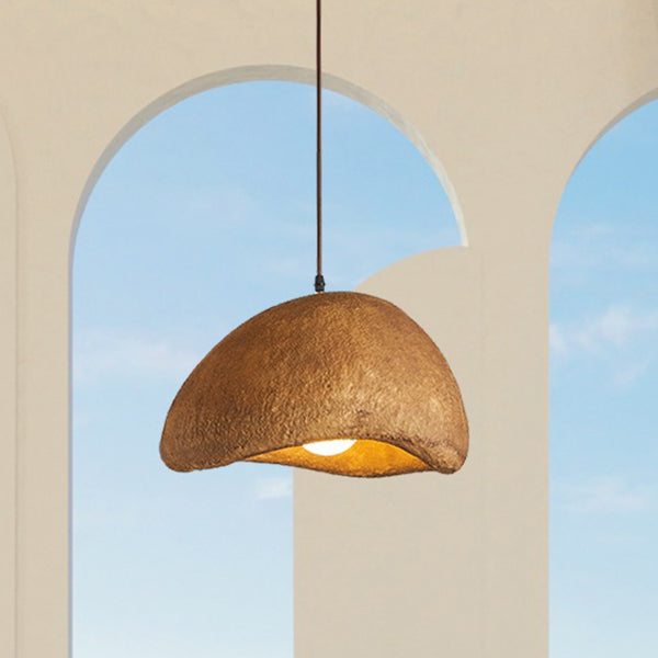 Lámpara colgante de 1 luz con textura de piedra de simulación de resina japonesa tradicional para sala de estar 