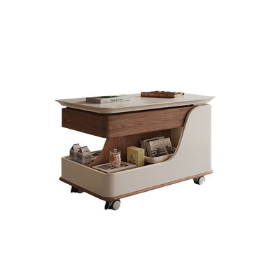 Table d'appoint réglable en hauteur avec plateau en pierre frittée rectangulaire nordique contemporain à roulettes à 3 niveaux pour salon 