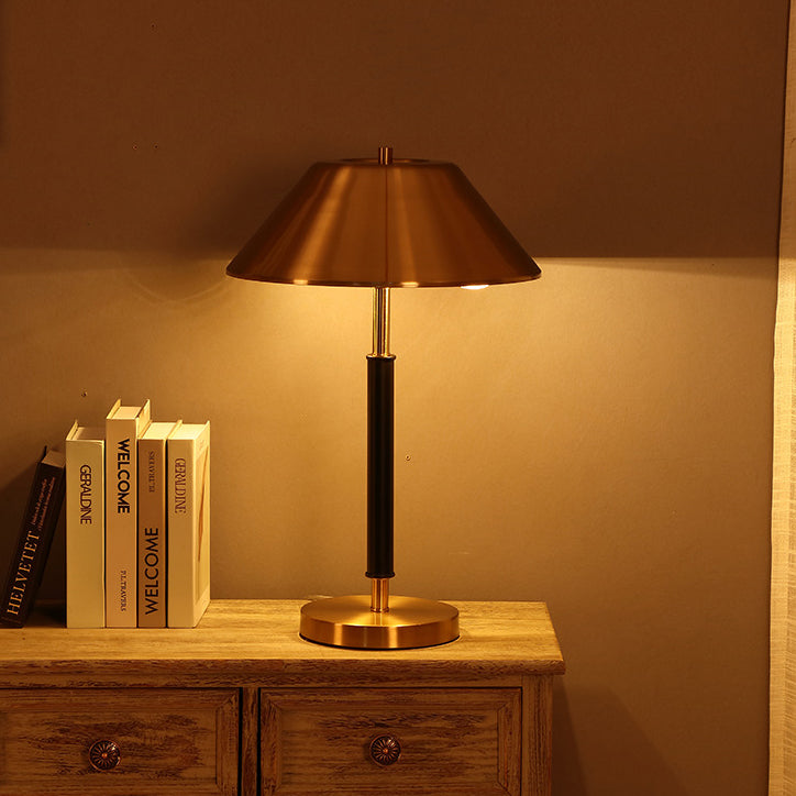 Lampe de table moderne de style mi-siècle en fer, tambour rond à 2 lumières pour étude 