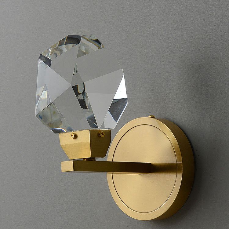 Contemporary Luxury Full Copper Crystal Stone LED Wall Sconce Lamp For Living Room