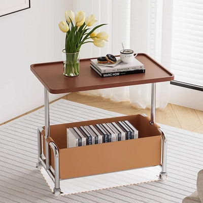 Modern Simplicity Tray Top Faux Leather Storage Movable End Table 2-Tier For Living Room
