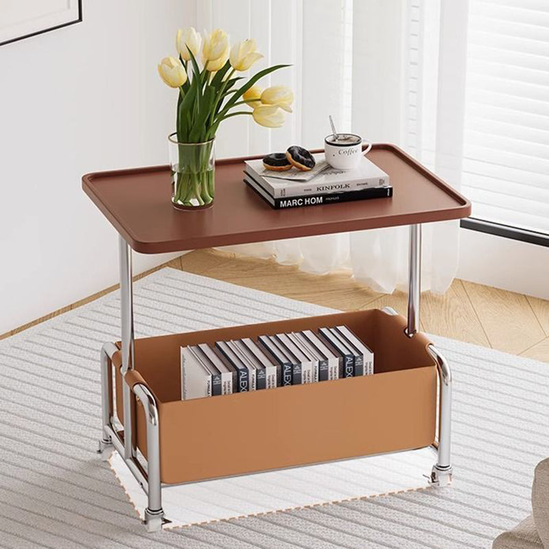 Modern Simplicity Tray Top Faux Leather Storage Movable End Table 2-Tier For Living Room
