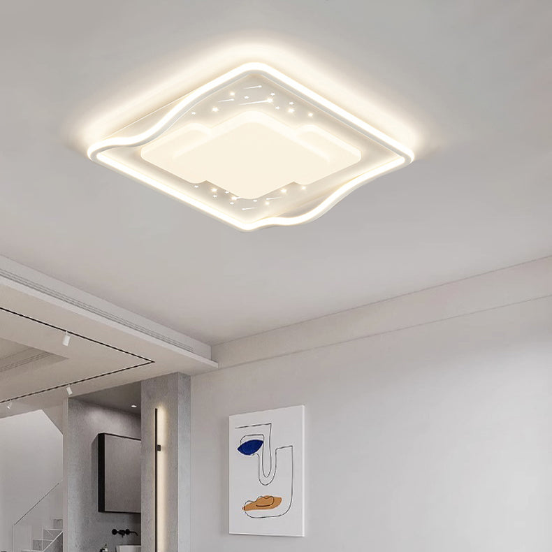 Luz de techo LED de montaje empotrado de hierro acrílico con ondas cuadradas redondas creativas contemporáneas para dormitorio 