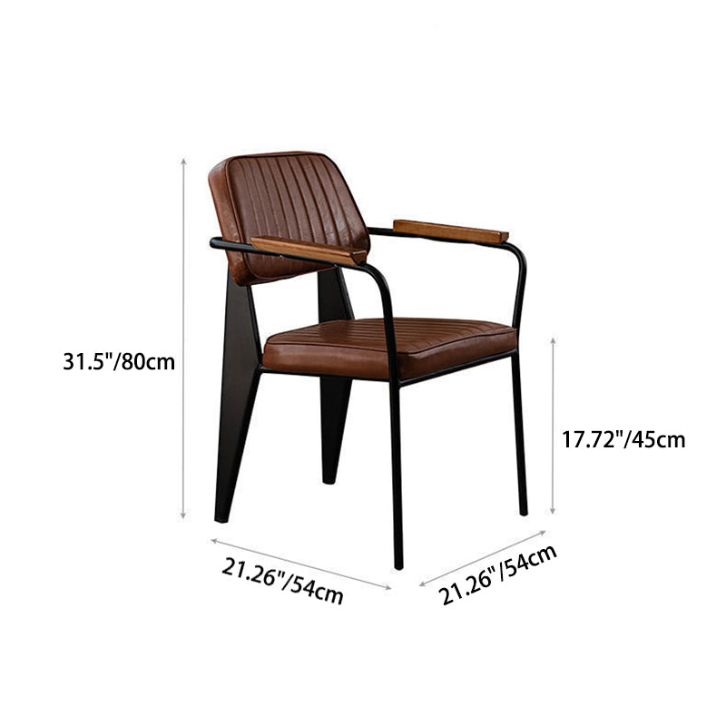Zeitgenössischer industrieller Ölwachslack Leder Metall Schwamm Holz quadratischer vertikaler Streifen Esszimmerstuhl Rückenlehne Armlehne für Esszimmer 