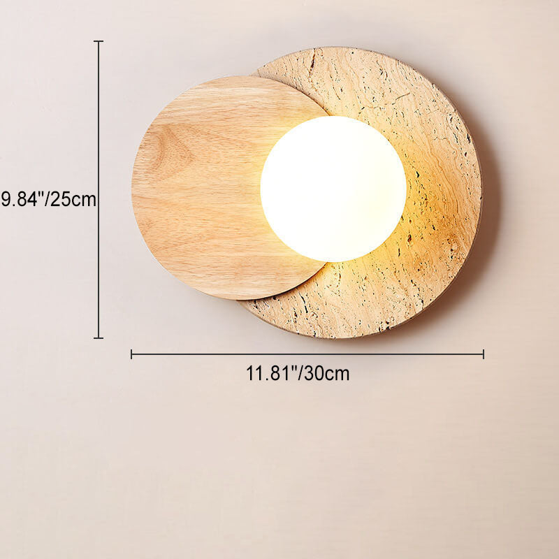 Moderne minimalistische runde Holz-Stein 1-Licht Wandleuchte 