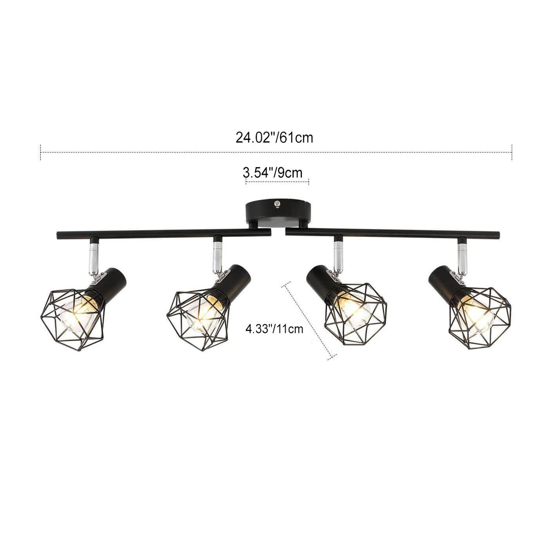 Contemporary Industrial Iron Cage Rotating 4-Light Semi-Flush Mount Ceiling Light For Living Room