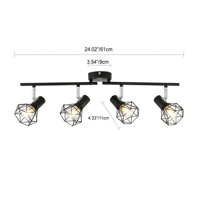 Industrial Minimalist Aluminum Cage Rotating 4-Light Semi-Flush Mount Ceiling Light