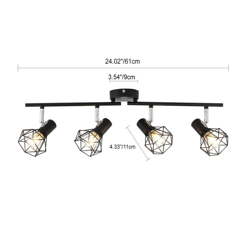 Luz de techo semiempotrada giratoria de 4 luces con jaula de aluminio minimalista industrial 