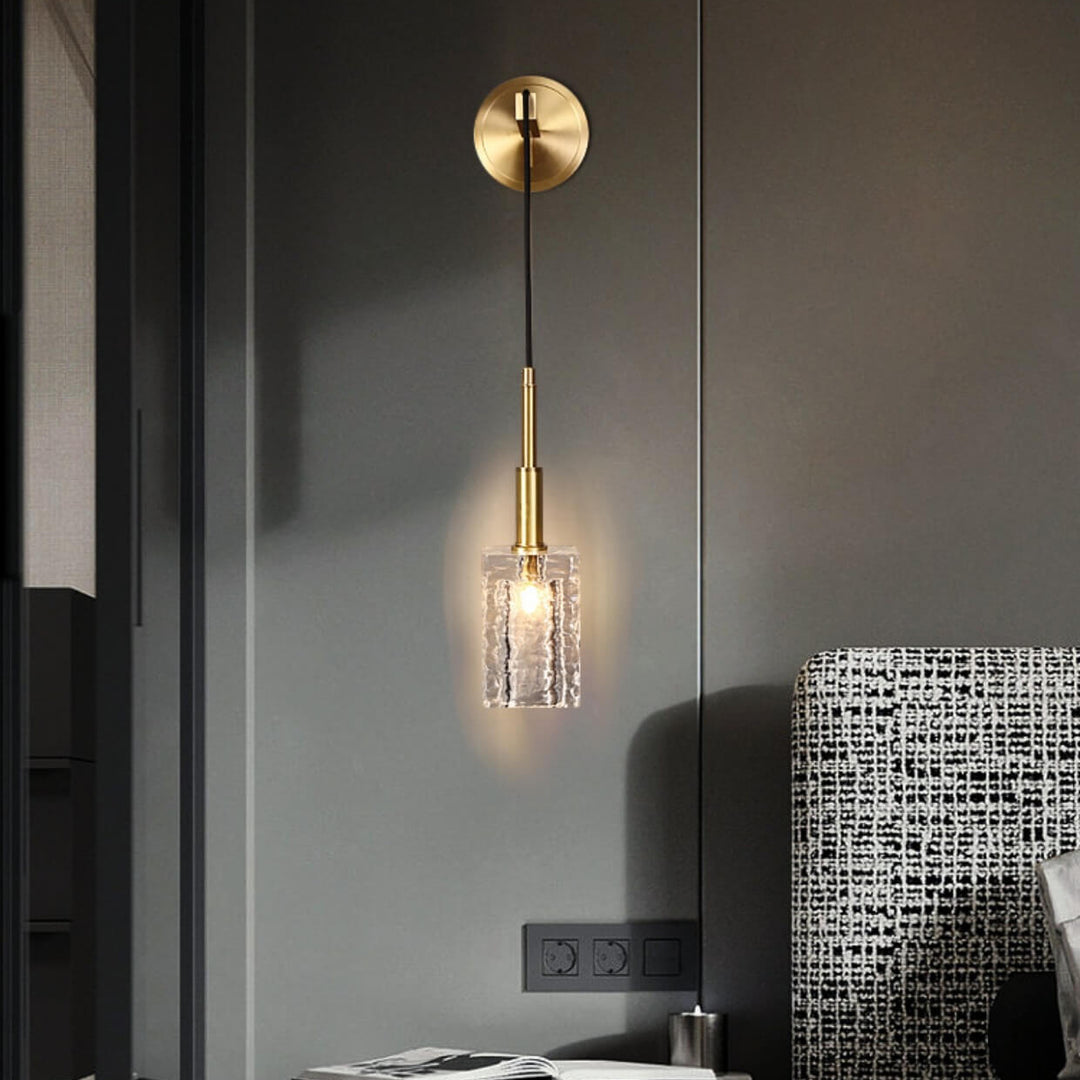 Modern Luxury Crystal Cube Copper 1-Light Wall Sconce Lamp For Living Room