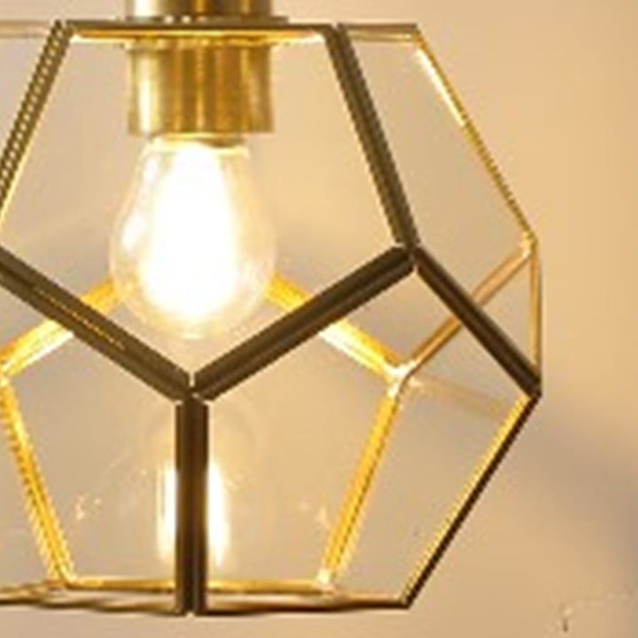 Contemporary Nordic Polygonal Clear Glass Brass Iron 1-Light Pendant Light for Living Room