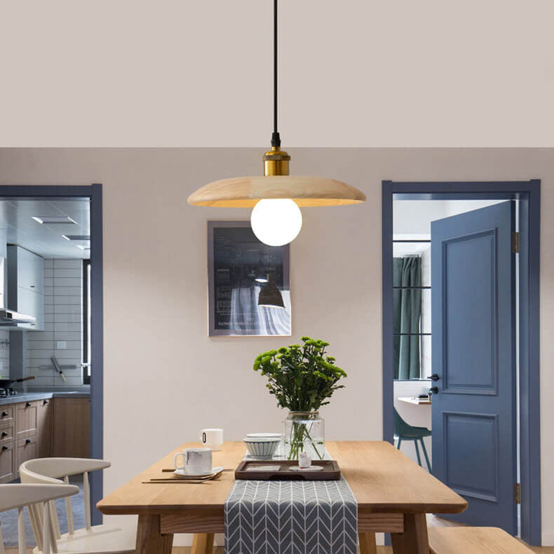 Nordic Modern Minimalist Solid Wood Disc 1-Light Pendant Light