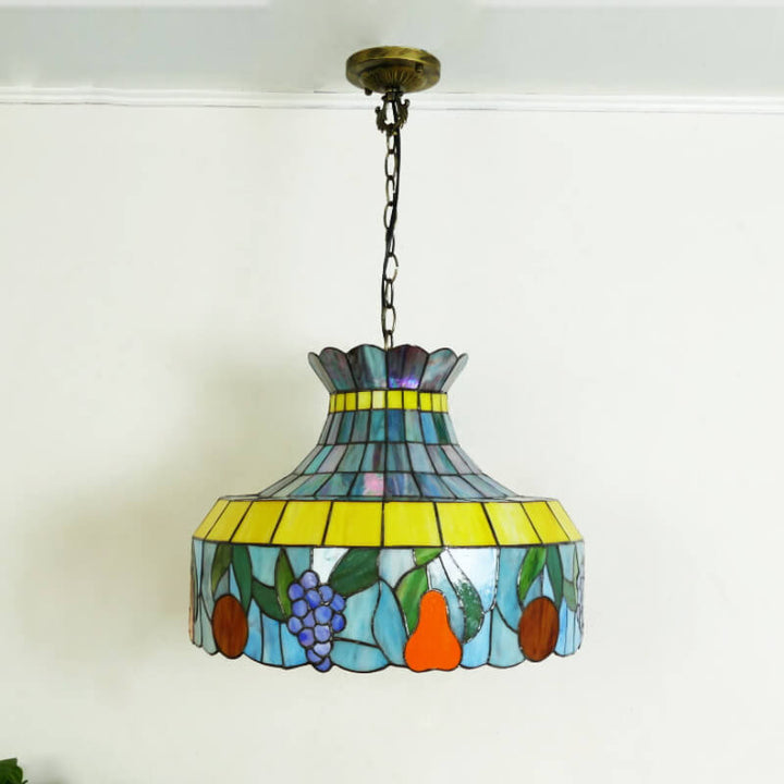 Tiffany Fruit Platter Decor Stained Glass Crown Shape 1-Light Pendant