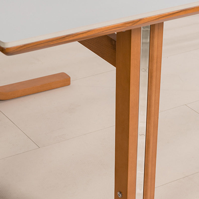 Table de salle à manger rectangulaire contemporaine rétro avec pieds incurvés en ardoise, bois et fer pour 4 places 