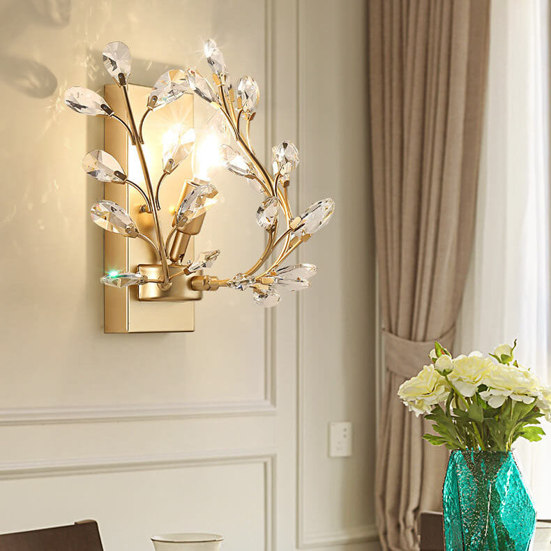 Modern Creative Light Luxury Crystal Leaf 1-Light Wall Sconce Lamp