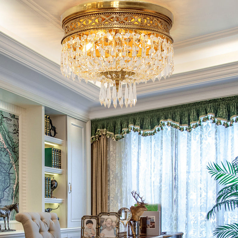 Plafonnier traditionnel rond en cuivre avec cristal 4/6 lumières pour chambre à coucher 
